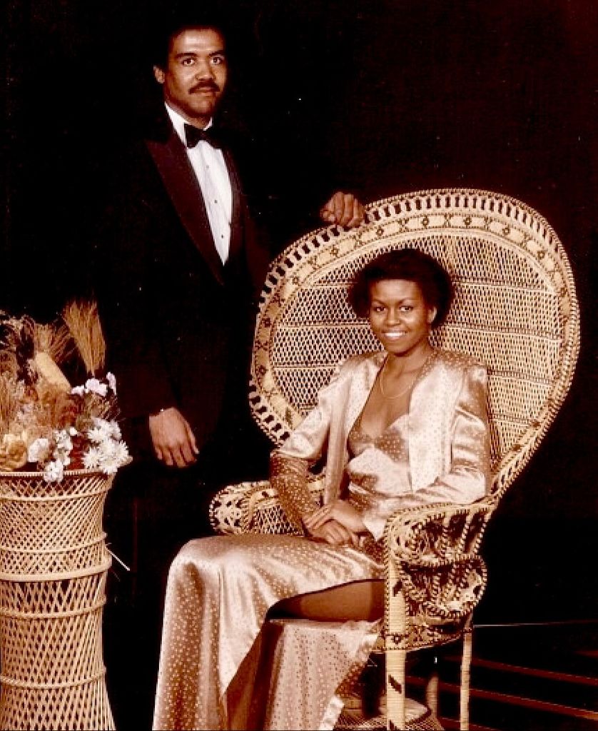 photo of michelle obama at prom in slinky dress