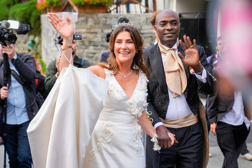 Princess Martha Louise of Norway and Durek Verrett arrive at their wedding party at Hotel Union