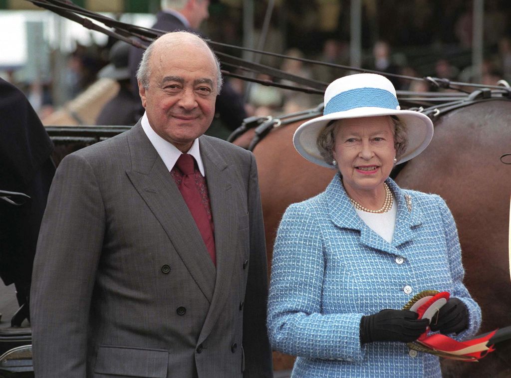 The Queen With Mohammed Al Fayed, Owner Of Harrods - The Sponsors Of The Royal Windsor Horse Show  (Photo by Tim Graham Photo Library via Getty Images)