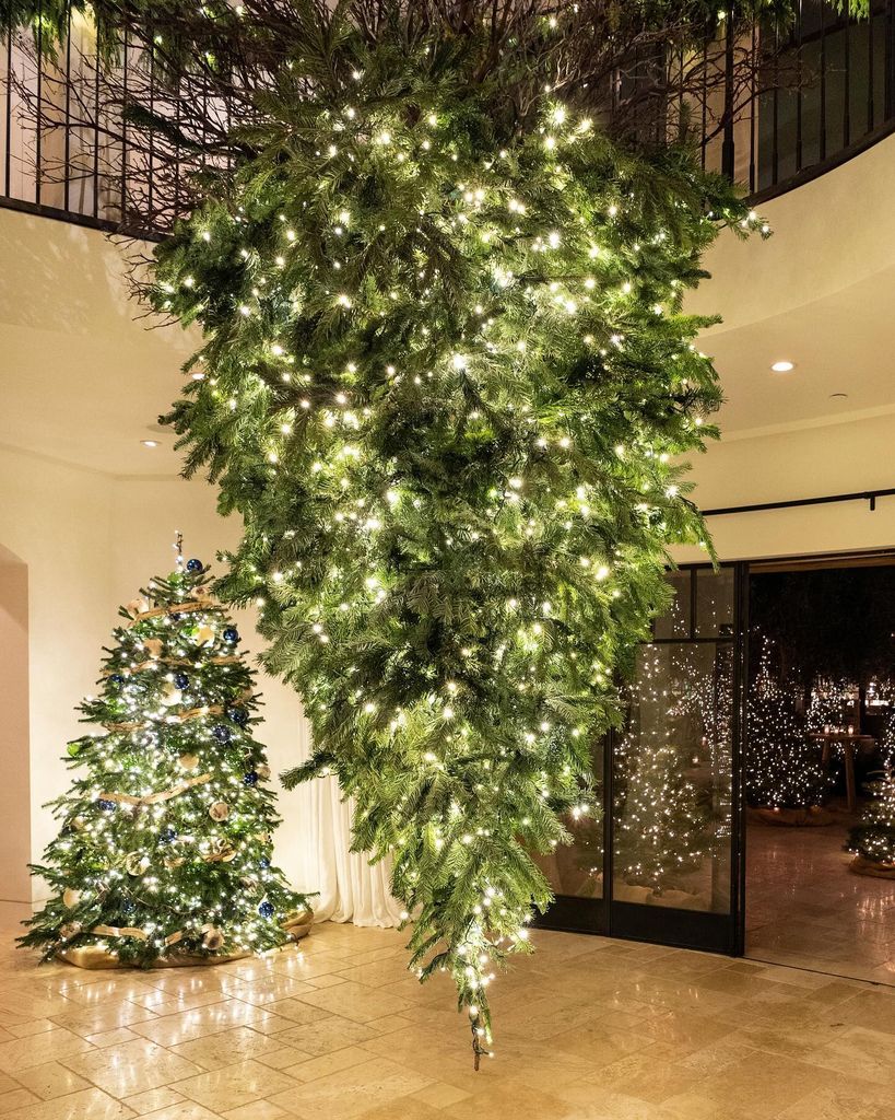 upside down Christmas trees at kourtney kardashian's house