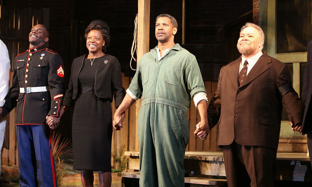 Actors Chris Chalk, Viola Davis, Denzel Washington and Stephen McKinley Henderson attend the opening night of "Fences" in 2010