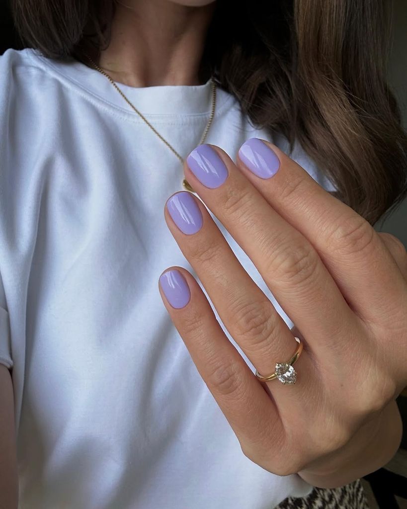 lavender manicure on short nails