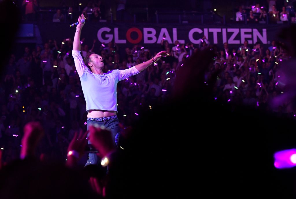 Chris Martin from Coldplay performs during the Global Citizen Festival at the Barclaycard Arena  on July 6, 2017 in Hamburg, Germany
