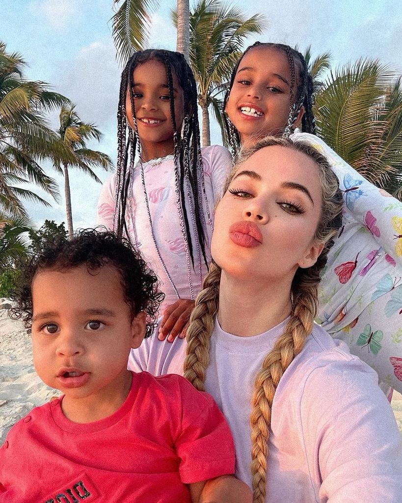 Khloe Kardashian with her children True and Tatum and niece Dream on the beach