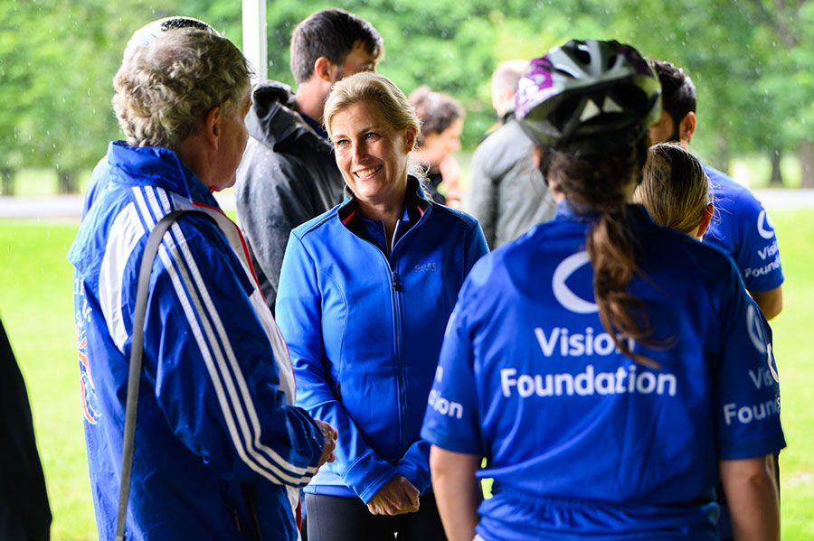 sophie wessex speaks with cyclists