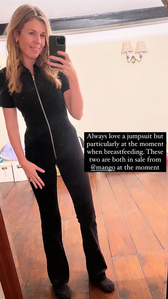 Carrie Johnson wearing a black jumpsuit