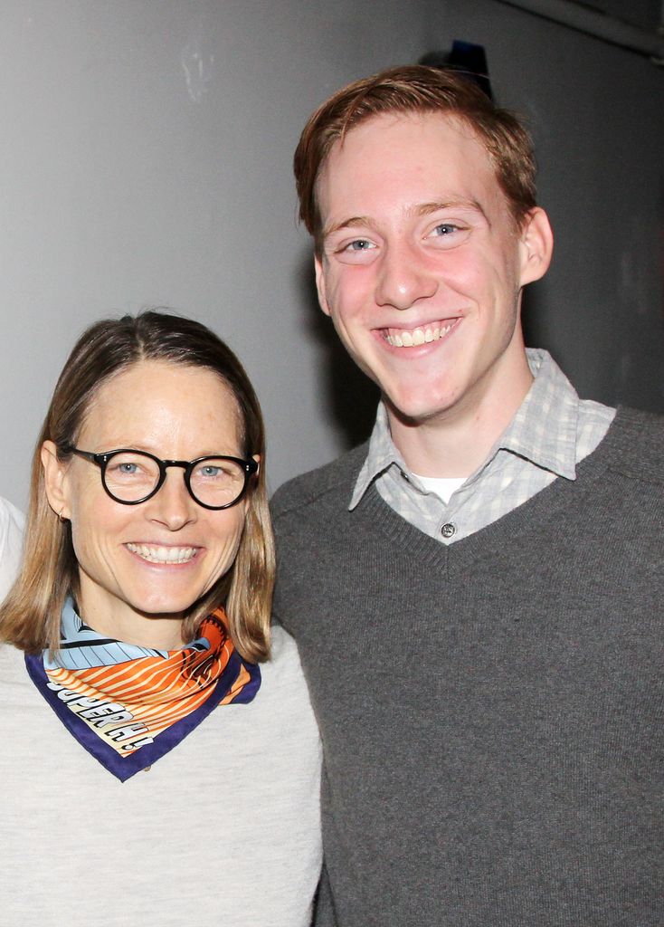 Jodie Foster and son Charlie Foster pose backstage at the new Macabre Musical Play "Nevermore: The Imaginary Life and Mysterious Death of Edgar Allan Poe" at New World Stages on February 15, 2015