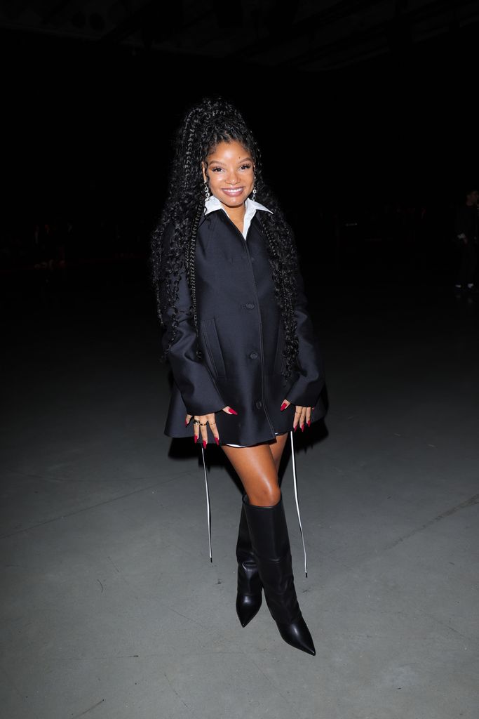 Halle Bailey is seen at Gucci Ancora during Milan Fashion Week on September 22, 2023 in Milan, Italy. (Photo by Jacopo M.