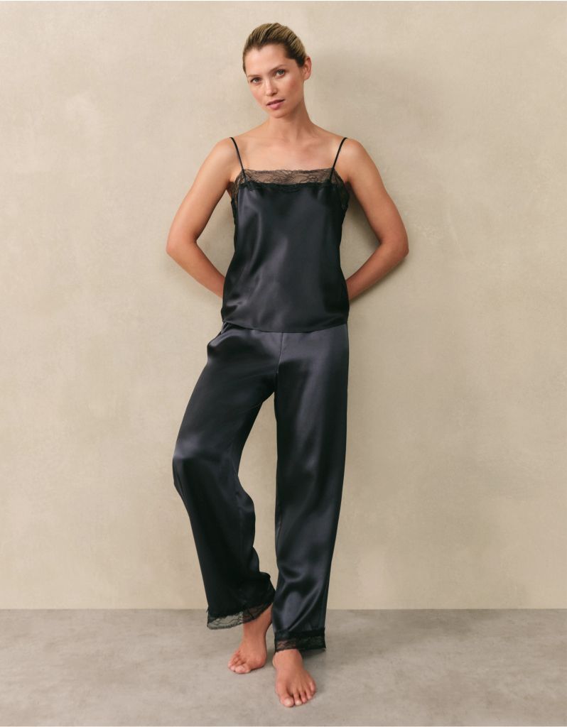 Silk Lace Square Neck Cami Pyjama Set

