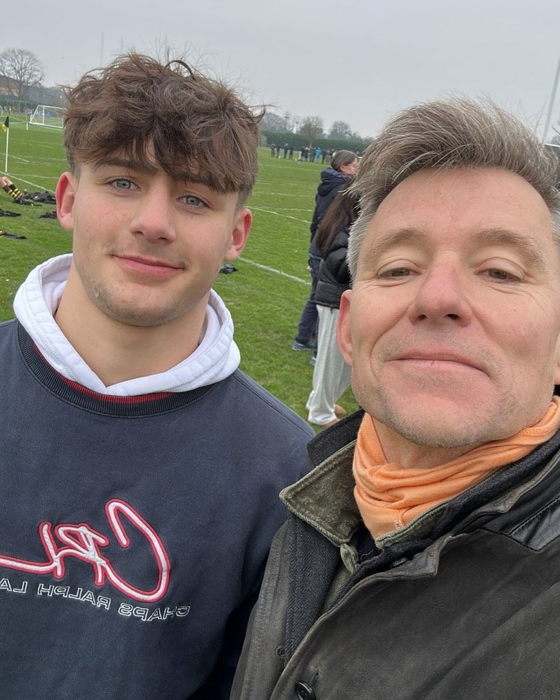 Ben Shephard taking a selfie with his godson on the rugby pitch