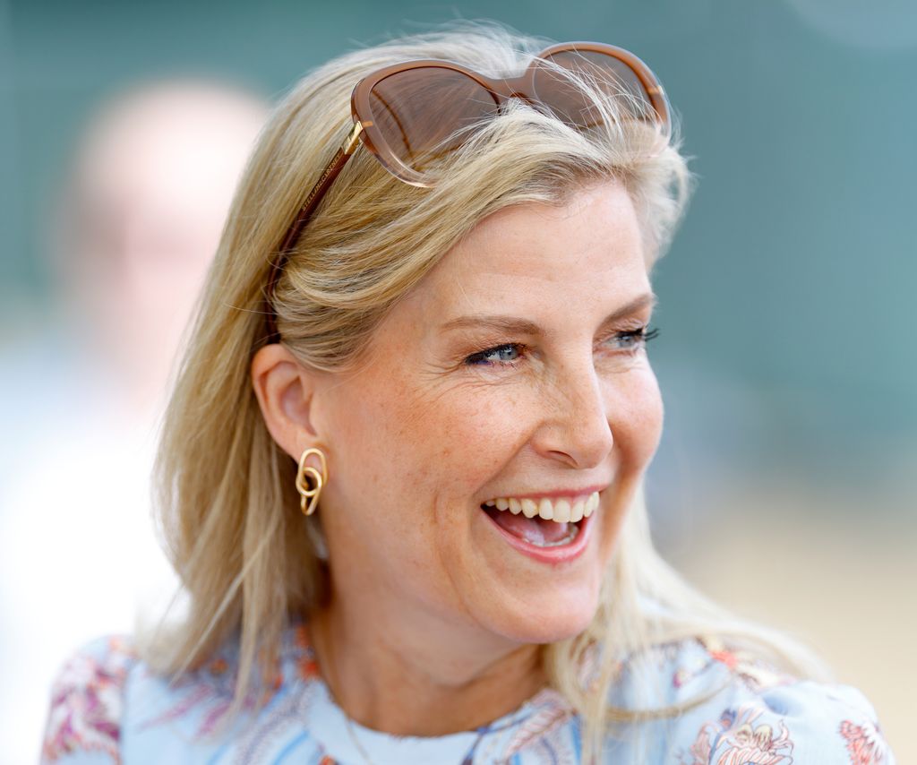 Duchess Sophie wearing floral dress and sunglasses