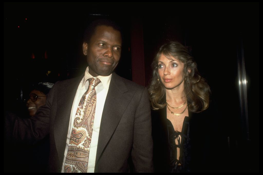 Film actor Sidney Poitier and wife Joanna Shimkus at Studio 54