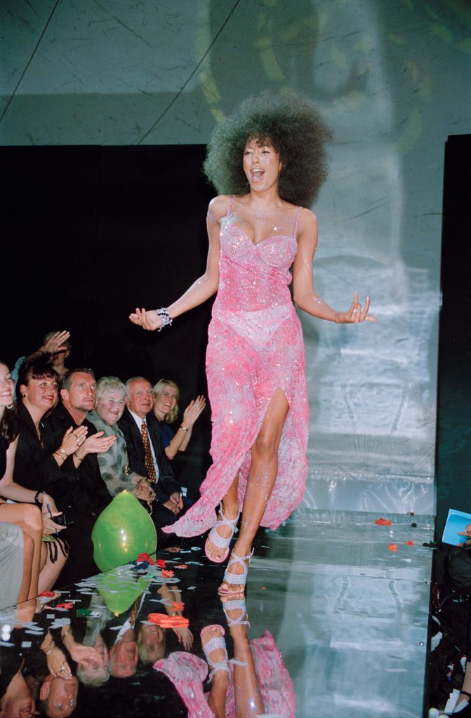 Singer Mel B of English pop group The Spice Girls takes part in a Julien MacDonald fashion show at the Roundhouse in Camden during London Fashion Week, London, UK, 22nd September 1999. (Photo by Dave Benett/Getty Images)