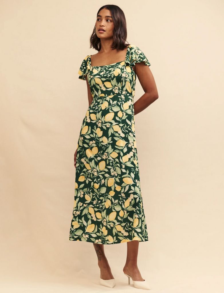 Green Lemon Print Elsie Midi Dress