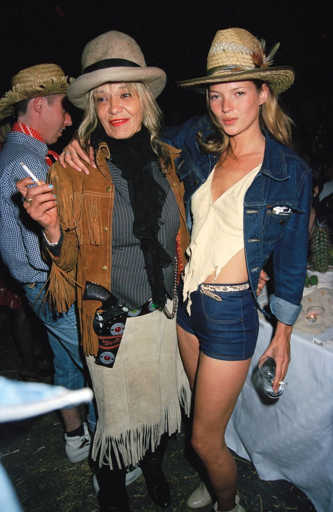 Anita Pallenberg and Kate Moss at Ronnie Wood's 50th birthday party in Kingston upon Thames