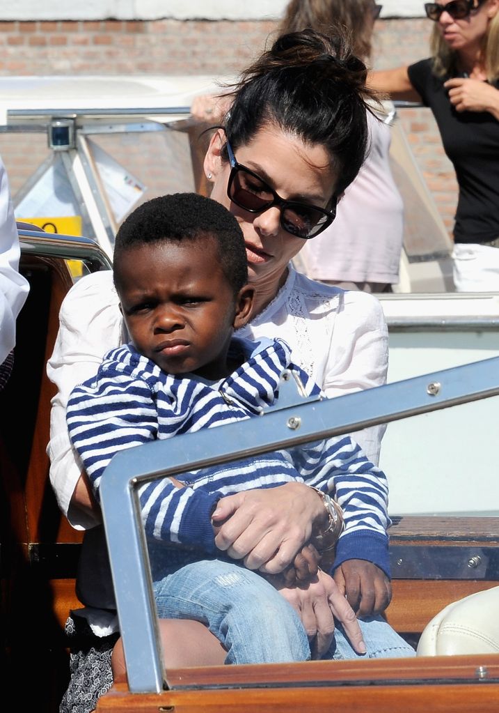 Actress Sandra Bullock and son Louis Bardo Bullock are seen during the 70th Venice International Film Festival on August 27, 2013 in Venice, Italy