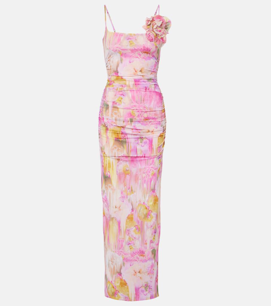 Floral-appliqué printed jersey maxi dress by blumarine