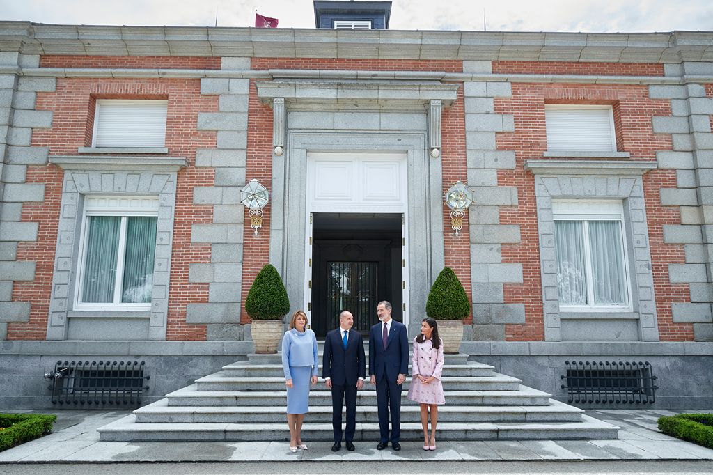 King Felipe VI of Spain and Queen Letizia of Spain outside Zarzuela Palace