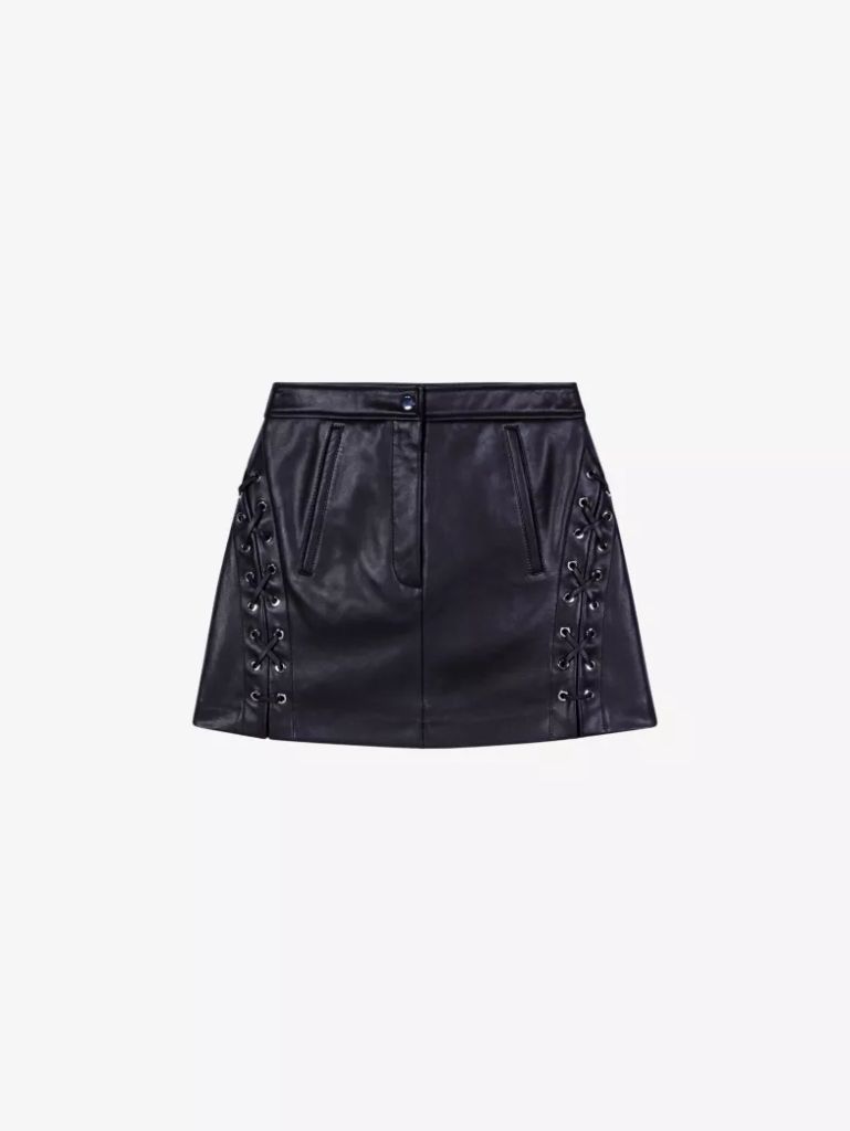 High-rise lace-up leather mini skirt
