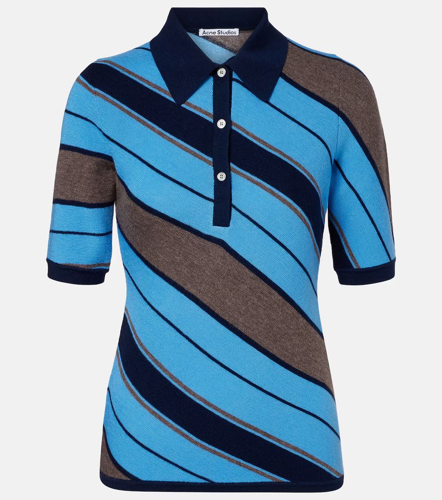 Ribbed-Knit Striped Wool Polo Shirt acne