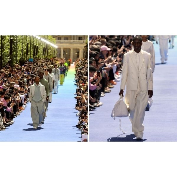 Virgil Abloh's designs showcased at the Louis Vuitton show at Paris Men's Fashion Week in 2019