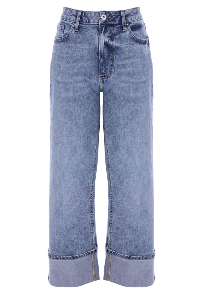Womens Mid Blue Straight Roll Up Jeans from Peacocks