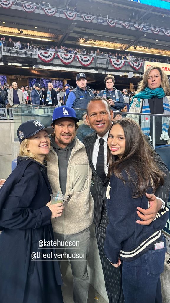 Kate Hudson, Oliver Hudson, Alex Rodriguez and his daughter Natasha inside Yankee Stadium