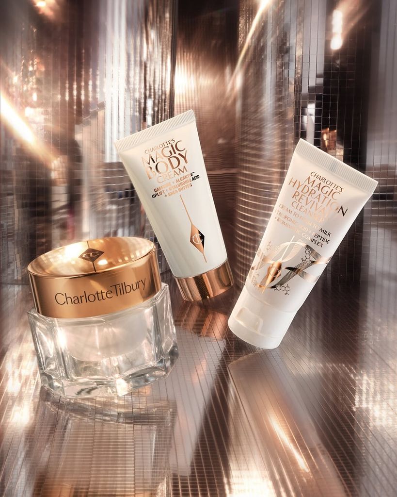 Charlotte Tilbury creams on disco ball background