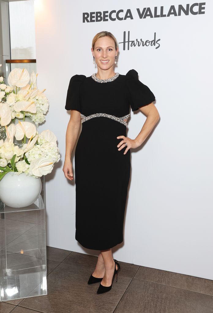 Zara Tindall attends a VIP breakfast celebrating the relaunch of Rebecca Vallance at Harrods on November 14, 2023 in London, England.