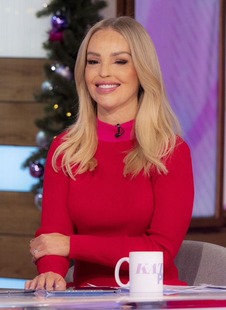 Katie Piper on Loose Women in a red and pink top