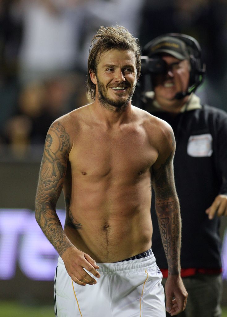 David Beckham topless in 2010 on the football field