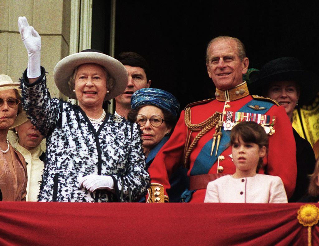 Princess Eugenie on balcony with late Queen and Prince Philip