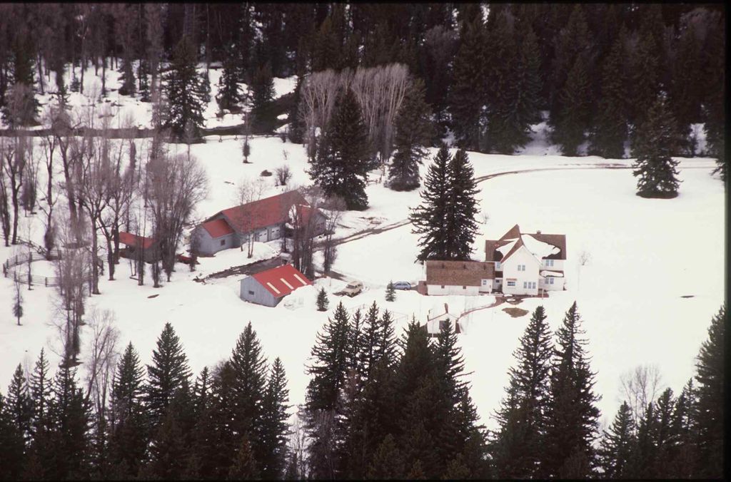 Aerial shot of Harrison Ford's ranch in Jackson Hole, Wyoming