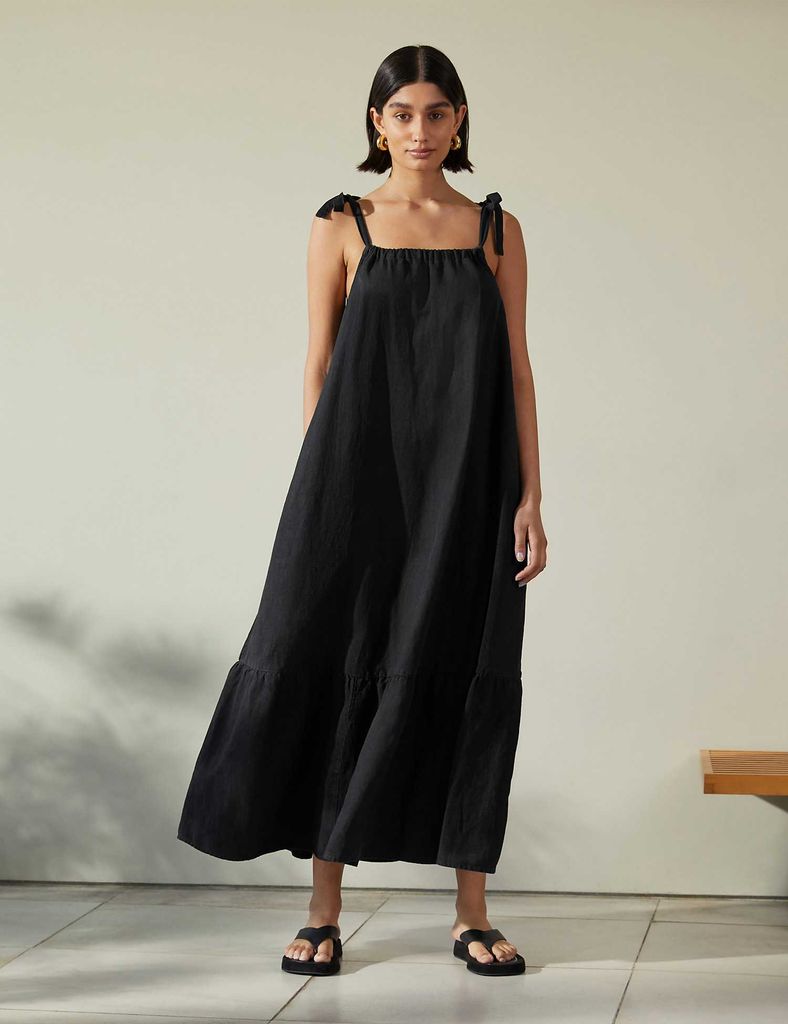 Albaray Linen Black Smock Dress
