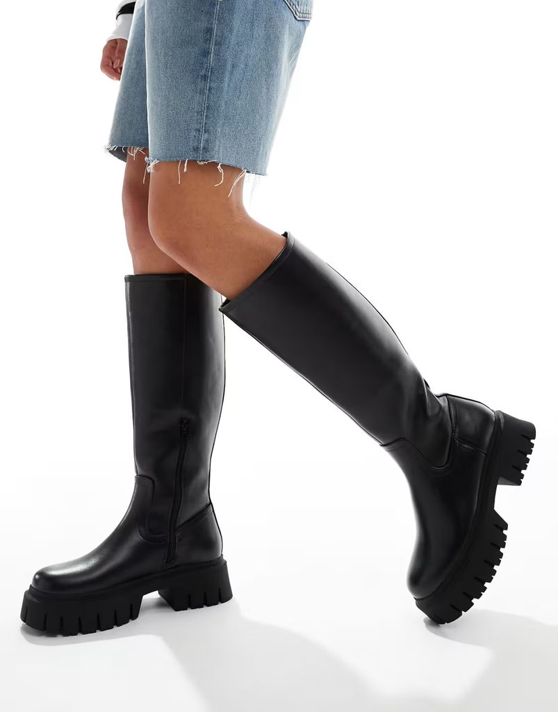 asos black chunky kee high boots 