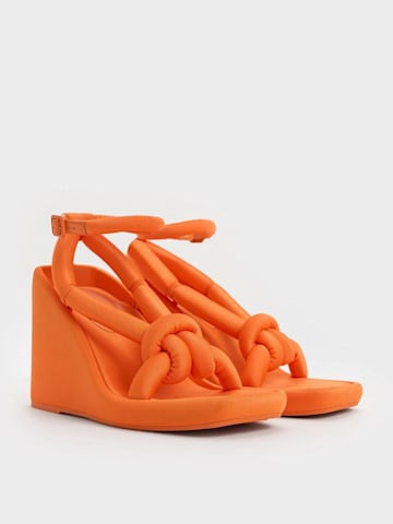 Toni Knotted Puffy-Strap Wedges - Orange