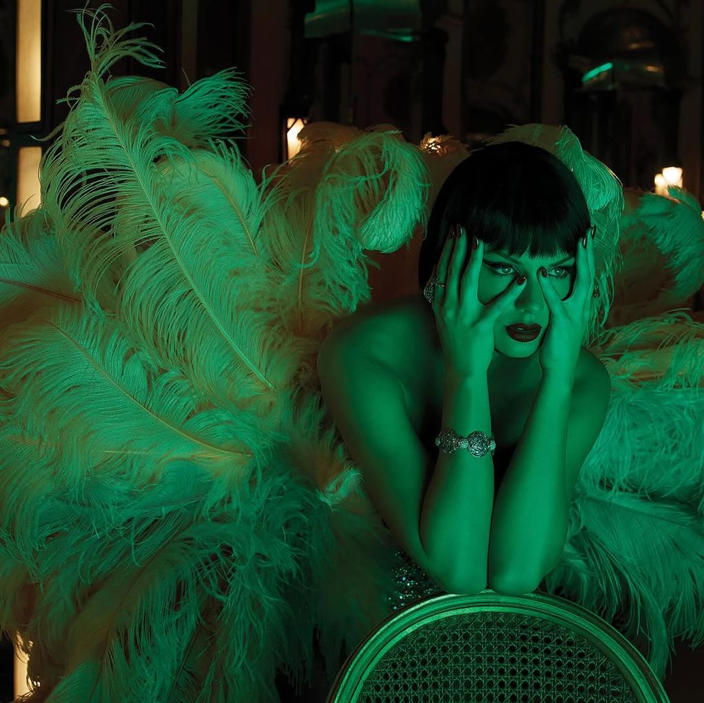 Taylor Swift poses for The Life of a Showgirl