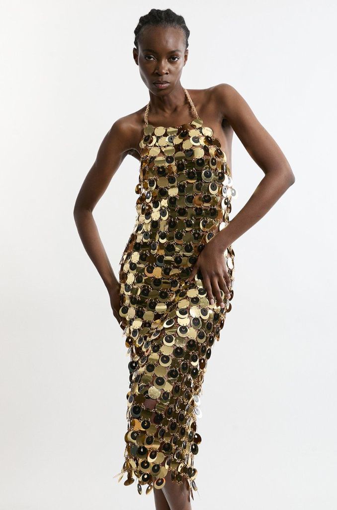 Karen Millen gold sequin chainmail dress