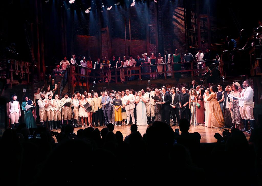 The cast and alumni during the curtain call as "Hamilton" celebrates "Hamil-TEN" 10 Years