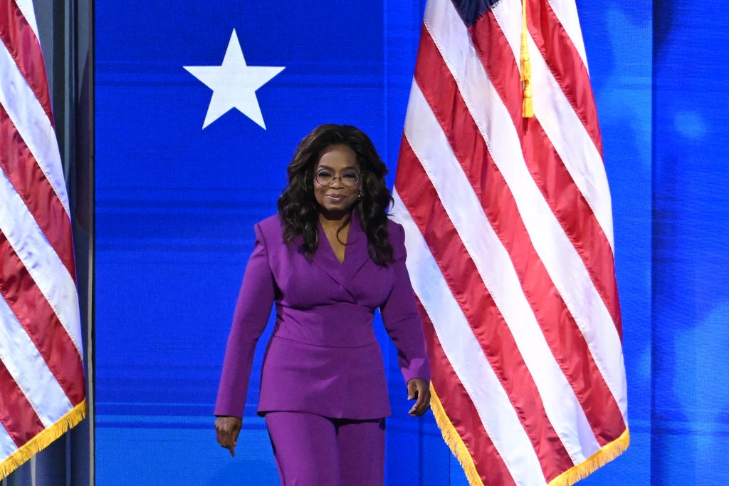 Oprah Winfrey arrives to speak on the third day of the Democratic National Convention (DNC) 