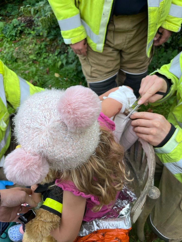 The fire service saw the branch stuck in Darcey's arm