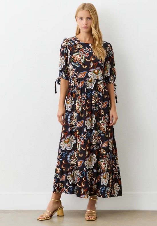 Gwen Black Floral Crepe Midi Smock Dress by Finery London