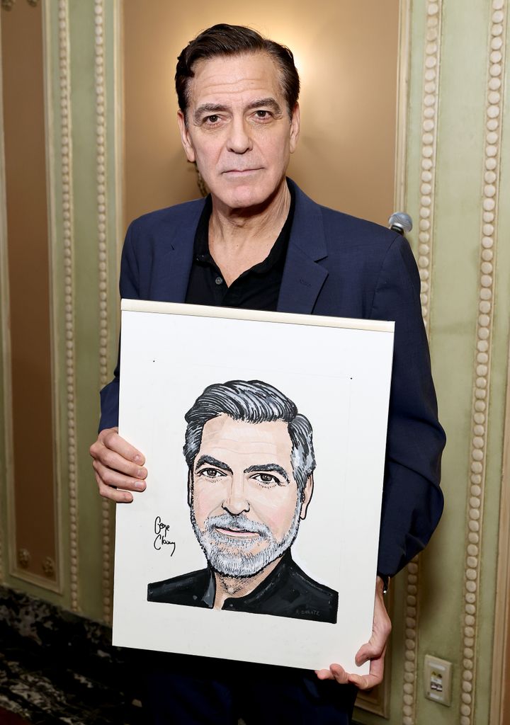 George Clooney attends the unveiling ceremony for his Sardi's Caricature in honor of his performance in "Good Night, and Good Luck" at Sardi's on April 24, 2025 in New York City
