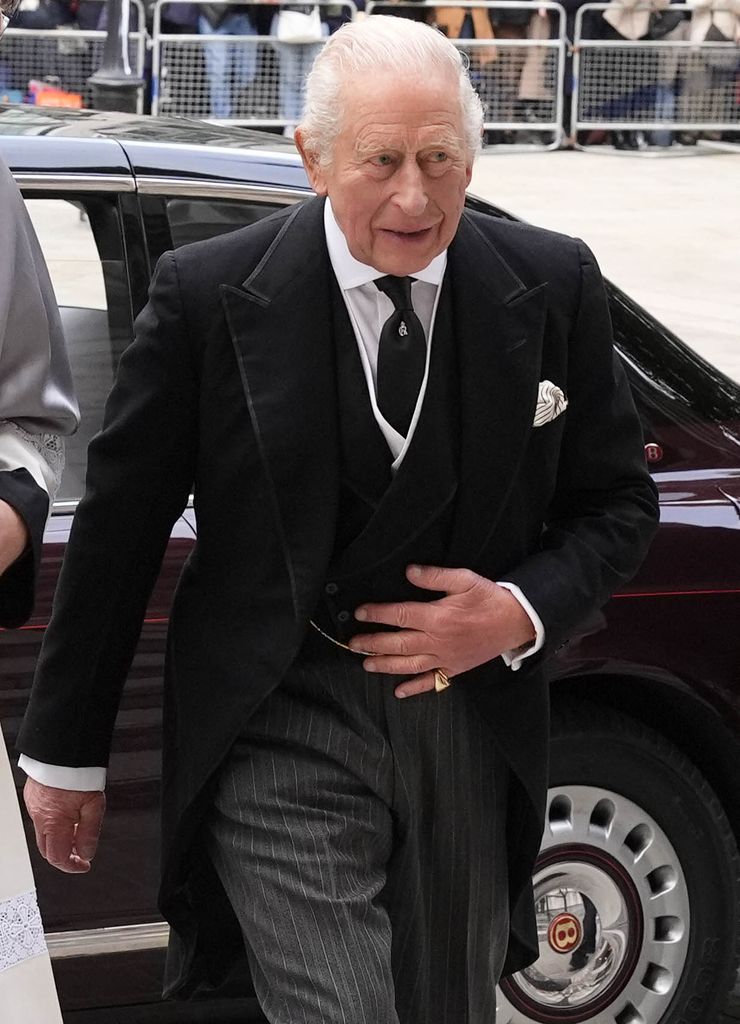 Britain's King Charles III arrives to attend a Requiem Mass, a Catholic funeral service, for the late Katharine, Duchess of Kent, at Westminster Cathedral in London on September 16, 2025.