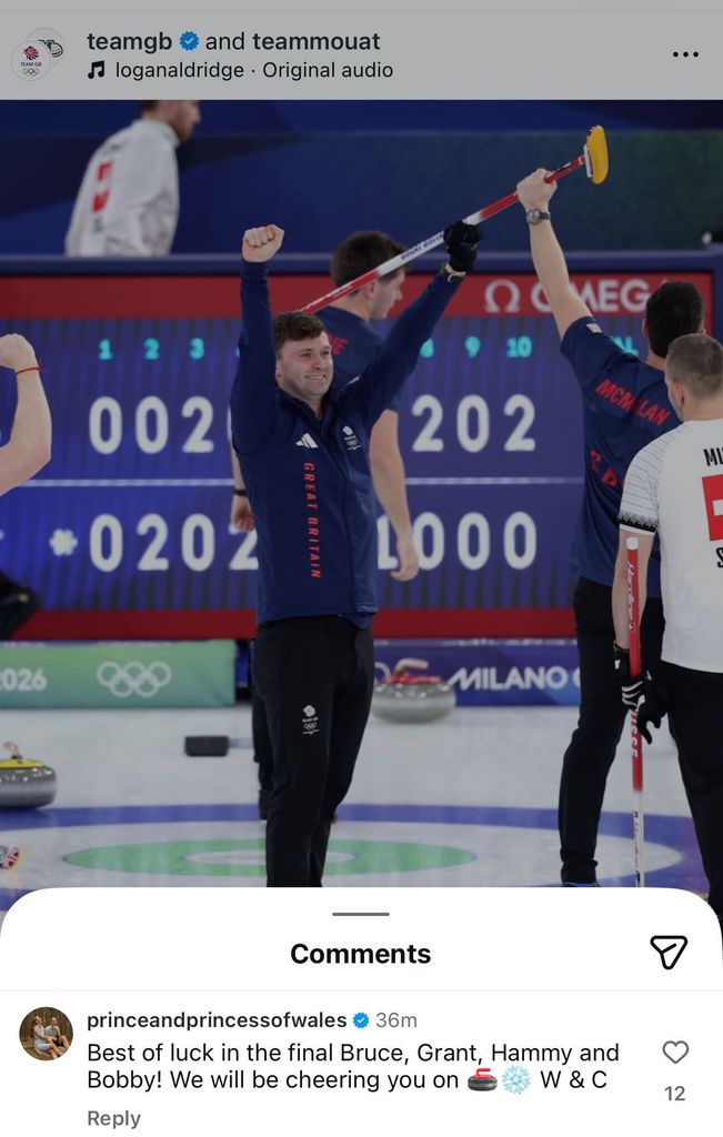 William et Kate partagent un message public de soutien à l'équipe masculine de curling de Team GB