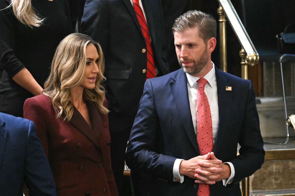 Lara Trump and Eric Trump arrive for US President Donald Trump's address to a joint session of Congress