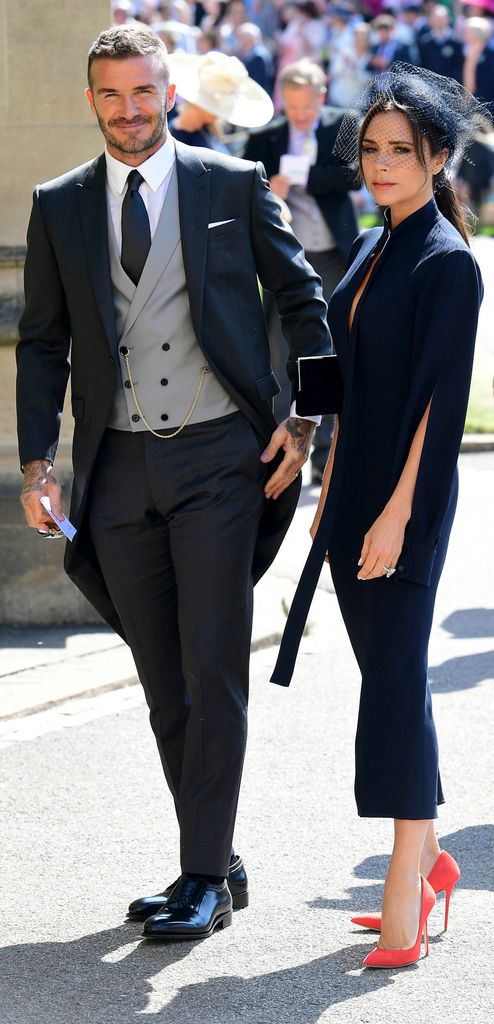 David and Victoria Beckham in wedding guests looks