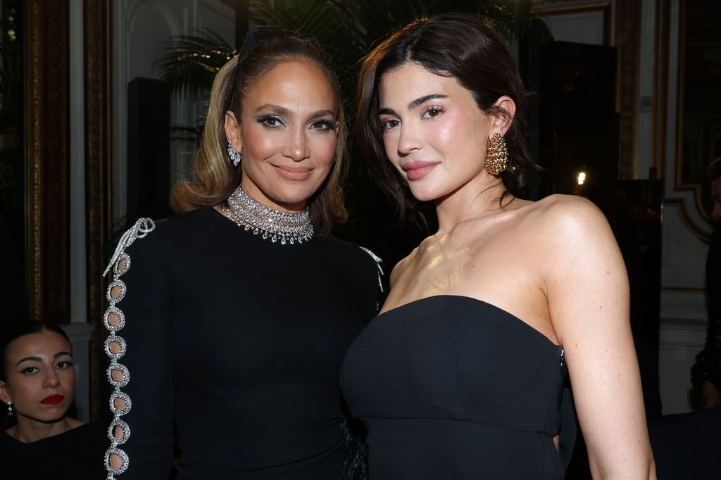 Jennifer Lopez and Kylie Jenner attend the Valentino Haute Couture Spring/Summer 2024 show as part of Paris Fashion Week  on January 24, 2024 in Paris, France. (Photo by Pascal Le Segretain/Getty Images)