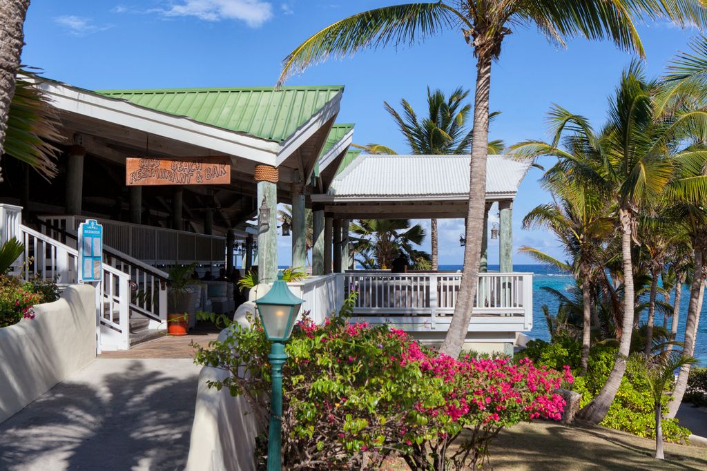 St James' Club outdoor terrace and bar, Antigua