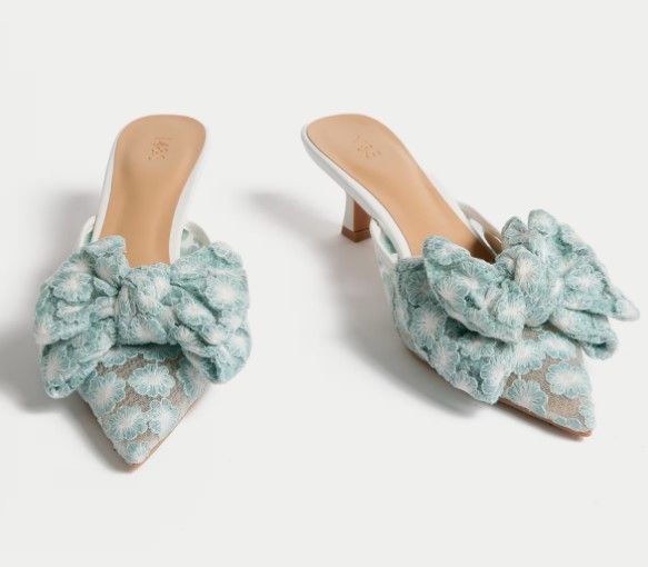 'Floral Bow Kitten Heel Mules', £45, M&S